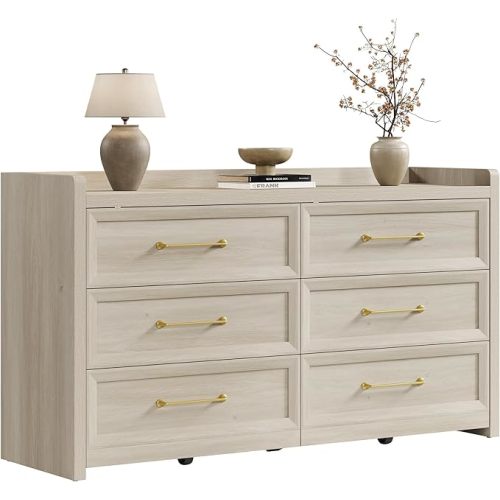 SICOTAS 6 Drawer Dresser for Bedroom-56.4" Extra-Wide Wood Chest of Drawers