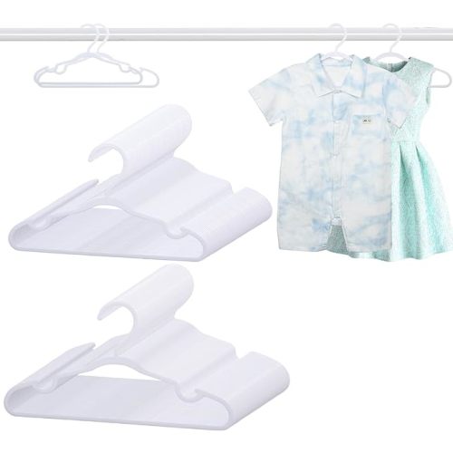 100 Pack White Baby Hangers 11.42 Inch & 12.91 Inch Each 50 Pack - Kids Non-Slip Clothes Hangers for Infant & Child, Durable Plastic Children's Hangers for Closet, Pants, Coats, Skirts