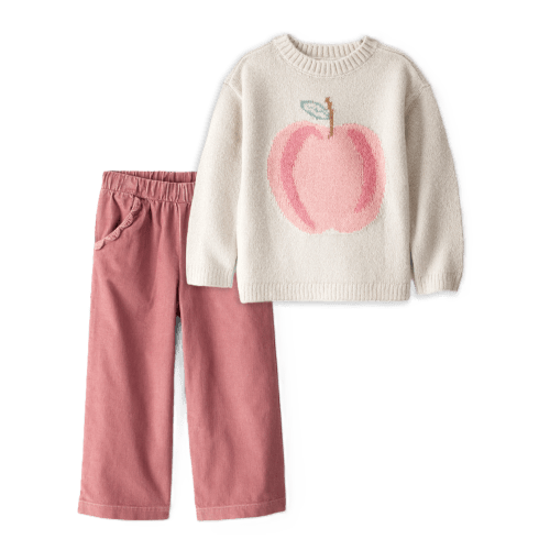 Toddler Girl 2-Piece Apple Long-Sleeve Sweater & Corduroy Pants Set - Ivory/PInk - Carter's | Carter's