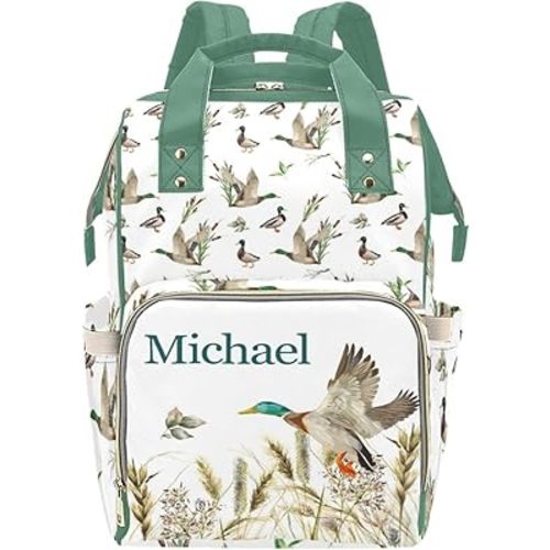 Custom Diaper Bag Backpack for Women, Personalized Name Nursing Mommy Daypack, Diaper Bag for Girls Boys, New Mom Gifts (Mallard Duck)