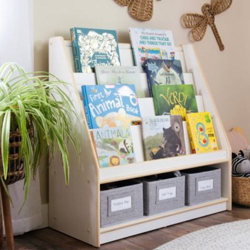 Guidecraft EdQ Book and Bin Display: Children's Wooden Multi-Purpose Bookshelf with Toy Storage for Kids' Rooms and Classroom