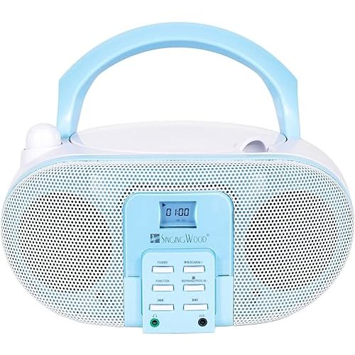 SingingWood GC01 Macarons Series Portable CD Player Boombox with AM FM Stereo Radio Kids CD Player LCD Display, Front Aux-in Port Headphone Jack, Supported AC or Battery Powered -Blueberry