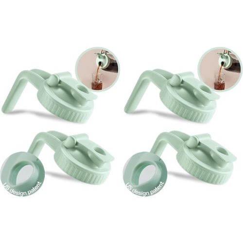 2 Pack Wide Mouth Mason Jar Lids V-Shaped with Handle, Mason Jar Pour Spout Lid with Extended Flip Lid Easy to Open, Airtight Leak Proof and Durable