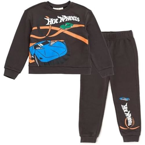 Hot Wheels Fleece Pullover Sweatshirt and Jogger Pants Outfit Set Toddler to Big Kid Sizes (2T - 10-12)