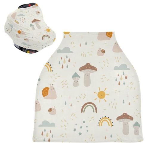 Kigai Mushroom Rainbow Baby Car Seat Covers for Newborn, Breathable Nursing Cover for Breastfeeding Moms, Baby Stroller/Shopping Cart/Stretchy Carseat Cover for Boy & Girl