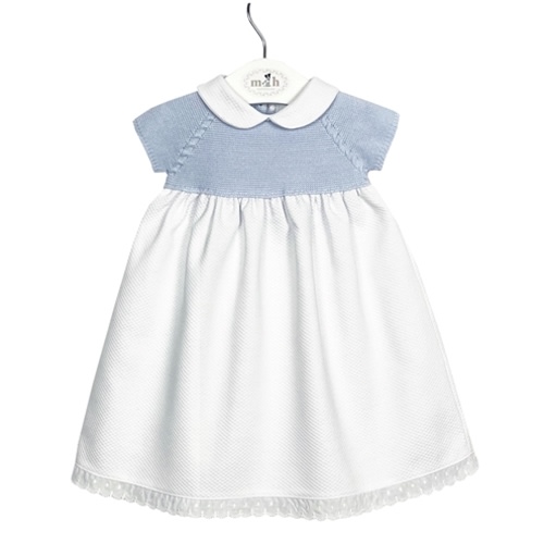Piqué baby dress with blue knit. Made in Spain by m&h