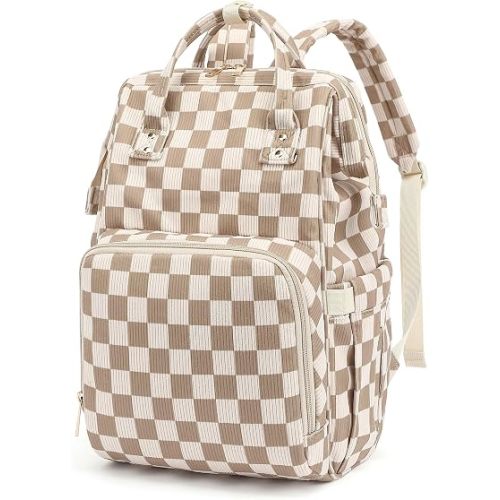 Baby Diaper Bag Backpack for Mom, Large Capacity Travel Nappy Bag for Boys & Girls with Stroller Straps (Corduroy Checkered Brown)