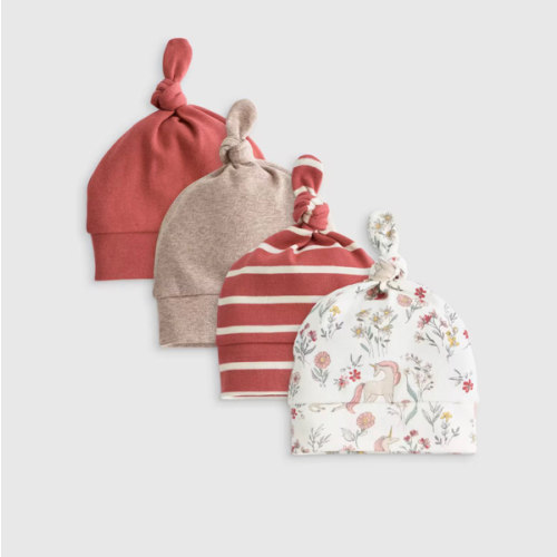100% Organic Cotton Hat 4-Pack - Baby Girl in Unicorn Floral