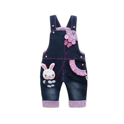KIDSCOOL SPACE Baby Girl Cute 3D Bunny Jean Leisure Overalls,18-24 Months