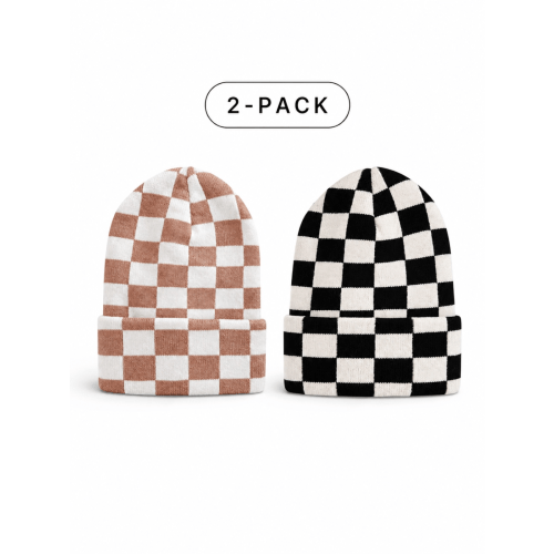 2-Pack Baby's First Hat®, Black/Sand & Tan/White Checkerboard – SpearmintLOVE