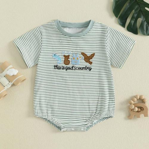 Newborn Baby Boys Rompers Letter Animals Embroidery Stripe Short - TikTok Shop