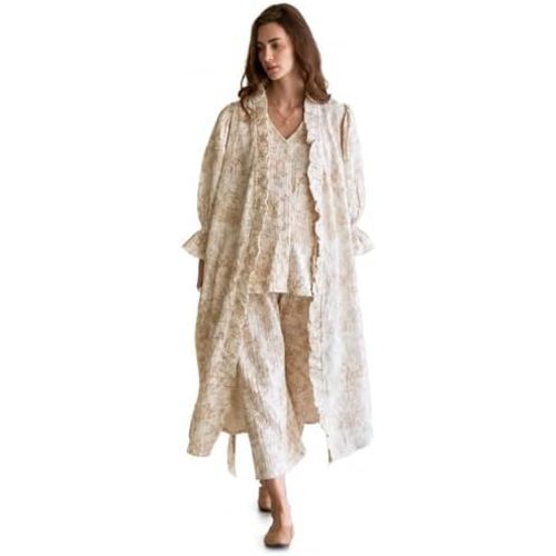 NOTHING FITS BUT 100% Cotton Muslin Maternity Robe, Nursing & Delivery Gown with Adjustable Belt & Puffed Sleeves