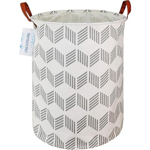 LANGYASHAN Laundry Basket Canvas Fabric Collapsible Organizer Basket for Storage Bin Toy Bins Gift Baskets Bedroom Clothes Children Nursery Hamper (Gery wave)