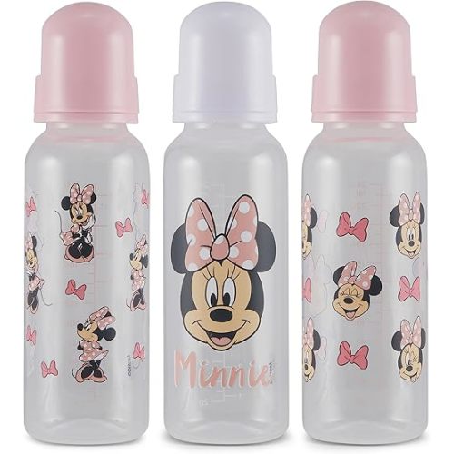 Baby Bottles 9 oz for Boys and Girls| 3 Pack of Disney Minnie Bows and Winks Infant Bottles for Newborns and All Babies | BPA-Free Plastic Baby Bottle for Baby Shower