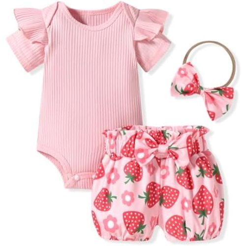 Aalizzwell Baby Girls Ribbed Bodysuit Bloomer Shorts Outfits Summer Clothes