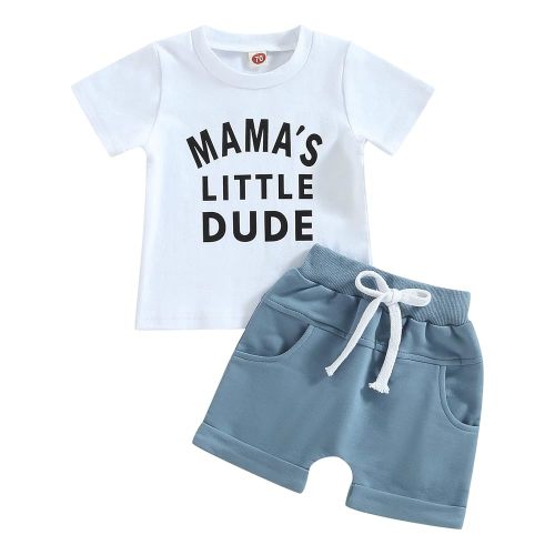 Kupretty Toddler Baby Boy Summer Clothes Letter Graphic Short Sleeve Shirt T-Shirt Tops + Casual Shorts Outfit Set
