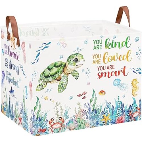 Sea Turtle Toy Basket, Beach Pool Toy Basket Ocean Nursery Decor Laundry Hamper Fish Towel Storage Bin Under The Sea Nursery Decor Box