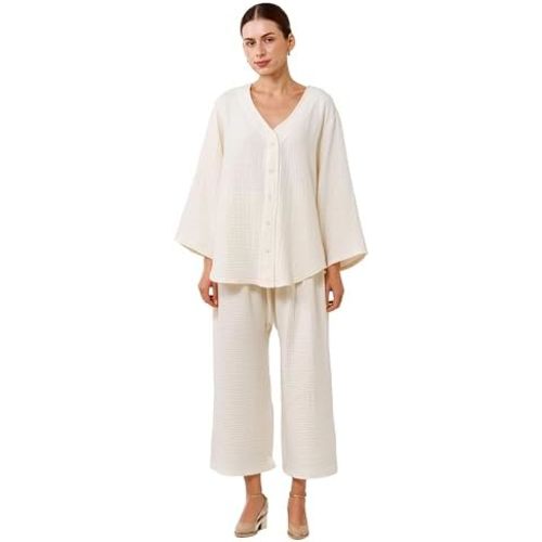 NOTHING FITS BUT Muslin Gauze Nursing Set, 2 Piece Postpartum Pajamas, Ultra Soft Maternity Loungewear for Nursing, Soft Pjs