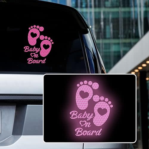 High Intensity Reflective Baby on Board Car Sticker Waterproof Cute Footprint Baby in Car Decal Safety Warning Sign Kids on Board Decal for Car Bumper Window (Purple)