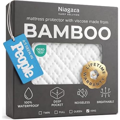 100% Waterproof King Mattress Protector - 360 Pad Protection Against Spills, Stains & Accidents for Parents & Pet Owners - Noiseless & Cooling Viscose Made from Bamboo (White)
