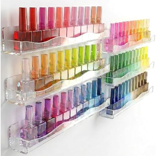15" Nail Polish Racks Wall Mounted Shelf,6 Pack Clear Acrylic Nail Polish Organizer Nail Supplies for Nail Techs,Great Display for Salons Retailers
