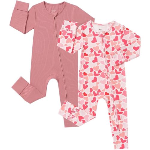Bafeicao Bamboo Viscose Baby Girl Pajamas Romper Soft Ribbed 2 Way Zipper sleepers Long Sleeve Footless Pjs