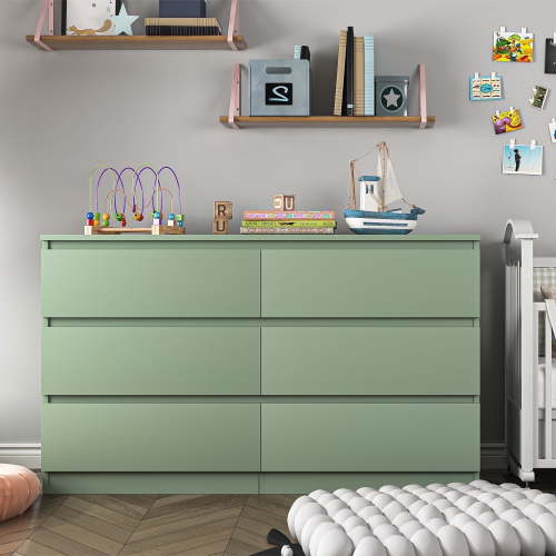 Kadyn Green Chest of Drawer, 6 Double Drawer Dresser for Bedroom, Modern Storage Cabinet for Living Room, Dresser