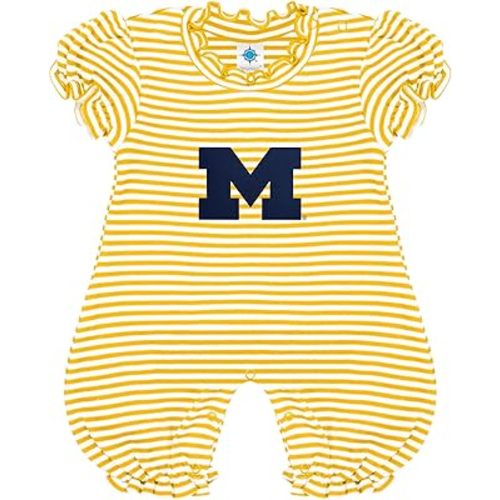 Creative Knitwear College Baby Striped Puff Sleeve Romper - Team Logo, Many Colors, for Girls (Newborn-12 Months)