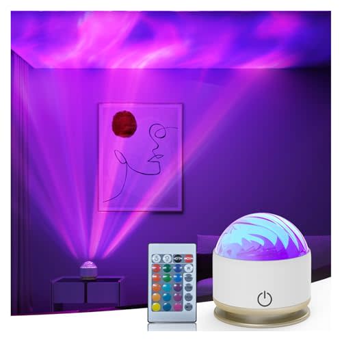 HUMIIEYE Northern Light Projector, Battery Operated Aurora Night Light, 16 Colors Galaxy Lamp Ocean Wave Ceiling Projector Mood Ambient Lighting for Bedroom Party Adults Kids Room Toddler Girl Gift