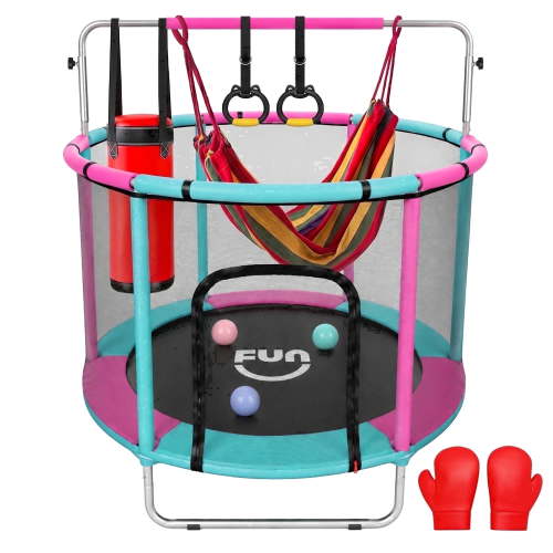 Funseek Mini Trampoline Set, All-in-One Entertainment Trampoline, Bearing 132lb, Blue and Pink