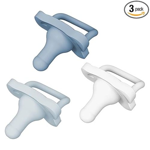 Dr. Brown's HappyPaci 100% Silicone Baby Pacifier, Contoured One-Piece Design, Blue/Light Blue/White, 0-6m, BPA-Free, 3-Pack