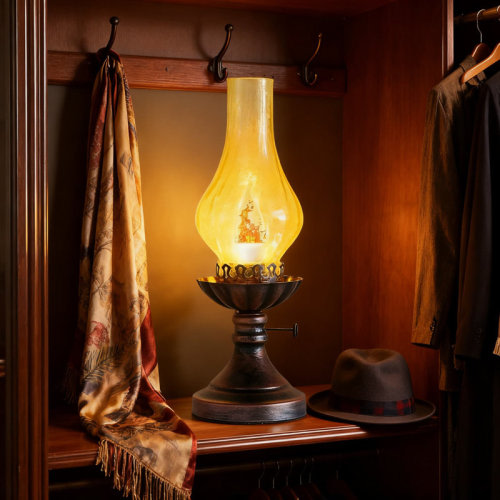 Everly Quinn Vintage Table Lamp With Crackle Glass Shade, 3-Mode Dimmable Flame Effect Bulb Included, Retro Rustic Desk Lamp For Bedroom And Living Room Home Decor | Wayfair