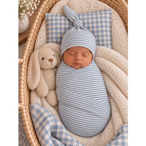 Dusty Blue Stripe / Ribbed Swaddle – SpearmintLOVE