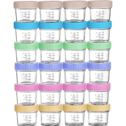 WILLDAN 24-Pack Glass Baby Food Storage Containers - 4 oz Baby Food Storage Jars with Lids, Baby Food Maker, Microwave, Dishwasher & Freezer Safe
