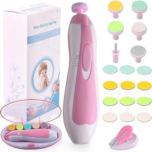 Baby Nail Trimmer Electric Nail File Baby Nail Clippers, 20 in 1 Safe Nail Filer Grinder Kit for Newborn Infant Toddler Kids or Adults Toes Fingernails Care Trim Polish, Led Light and Grinding Heads