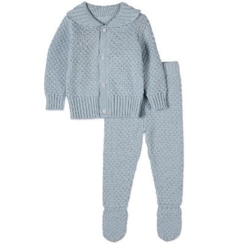 MiniMoi 2 Piece Baby Boys 100% Cotton Knit Cardigan Set Baby Blue 3 Months