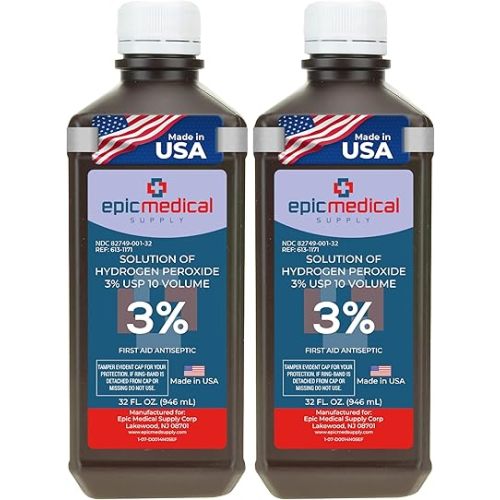 Hydrogen Peroxide 32 oz. First Aid Antiseptic and Multipurpose Cleaner, 3% USP, Topical Wash for Minor Cuts, Scrapes, Insect Bites, and Skin Irritations. (2)