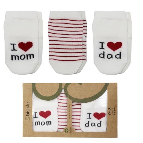 bistyle Baby Socks 0-3 Months, Cotton Baby Socks 0-3 Months Sock with Saying I Love You Dad & Mom Newborn