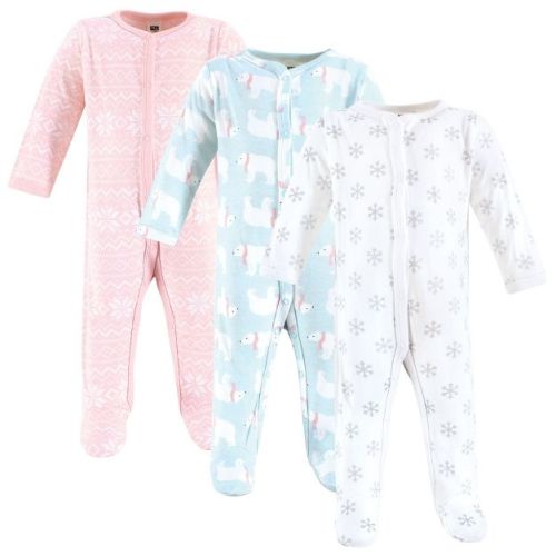 Hudson Baby Infant Girls Cotton Sleep and Play 3-Pack, Pink Mint Polar Bear, 3-6 Months