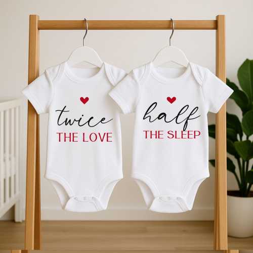 Set Of 2 Twin Baby Bodysuit - Half The Love Twice The Sleep - Twins Baby Shower Gift - Neutral Twin Bodysuit