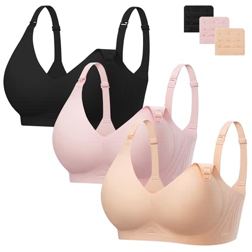 Angelhood 3 Pack Nursing Bras for Breastfeeding Seamless Pregnancy Maternity Bra Wireless Sleep Bralette with Extenders