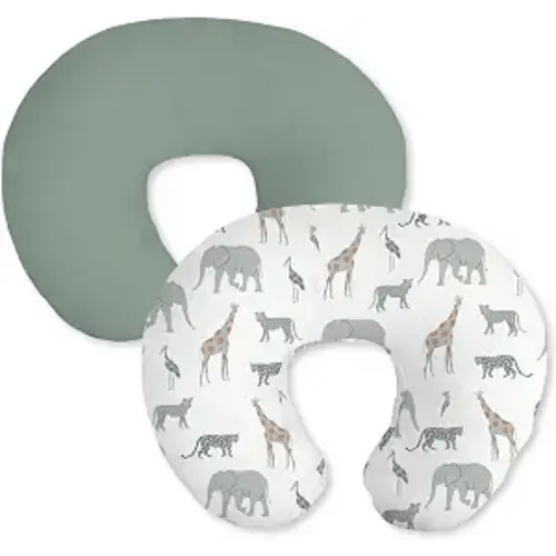 Little Grape Land Nursing Pillow Covers 2 Pack, Soft & Breathable Removable Breastfeeding Pillows Covers for Feeding Pillows, Nursing Pillow Slipcover for Baby Girls Boys, (Safari & Green)