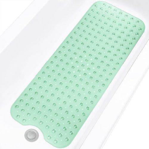 Clear Pale Green Non-Slip Bath Mat - Machine Washable
