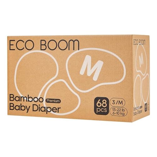 ECO BOOM Diapers, Viscose from Bamboo Diapers, Natural Soft Disposable Nappies for Infant, Size 3 Suitable for 13 to 22lb (Medium - 68 Count)