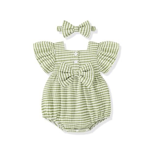 Vibebox Baby Girls Clothes Summer One-sies Romper Outfit Preemie-18 Months | Preemie Newborn Girl Clothes Bubble Romper, Coming Home Outfit for Infant Girl, Bows One-Piece Jumpsuits with Headband
