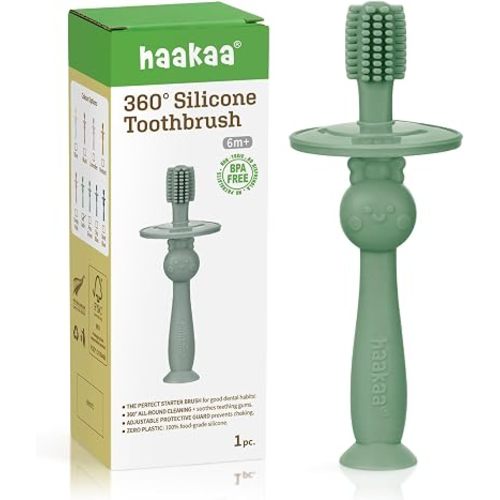haakaa 360° Baby Toothbrush with Suction Base - Jade