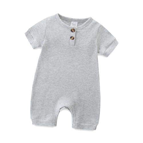 Hikido Infant Romper Solid Color One Piece Onesie Short Sleeve Summer Clothes for 0~12M Baby