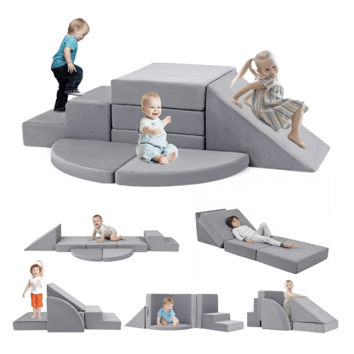 Foam Climbing Blocks for Toddlers 1-3, Safety First Baby Climbing Blocks Indoor,Soft Play Set for Infant, Ideal Climbing Toys for 1 Year Old for Baby Gym/Toddler Playground（Grey