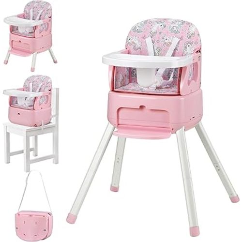 4 in 1 Portable Baby Highchair Convertible Highchair for Babies and Toddlers - Foldable Carry Small Box, High Chair, Infant Booster Seat, Dining Chair, Easy to Carry and Store (Pink)