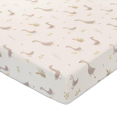 Crane Baby Charlie Farmhouse Goose Crib Fitted Sheet, 100% Cotton Baby Bed Sheets, Farm Nursery Decor, Crib Sheets for Boys and Girls, Baby Registry Gift, Goose Nursery Dcor
